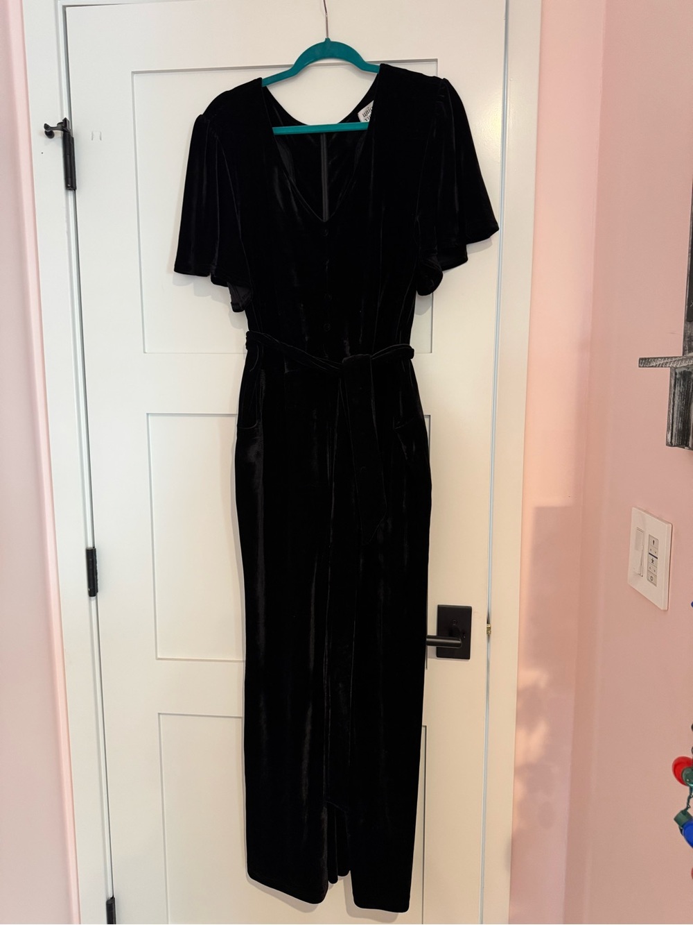 Unique Vintage Velvet Jumpsuit- Black, size XL